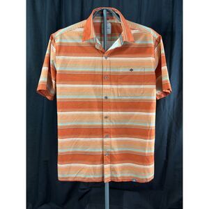 Ascend Men's L Orange Striped Performance Short Sleeve Button Down Shirt